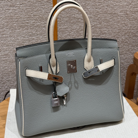 최고퀄 에르메스 올수공 버킨 30 Gris Mouette & Craie 토고 가죽 은장
