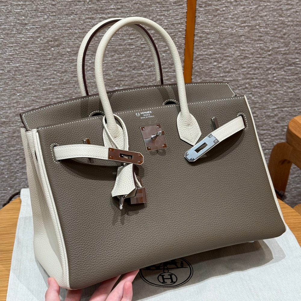 최고퀄 에르메스 올수공 버킨 30 Etoupe & Craie 토고 가죽 은장