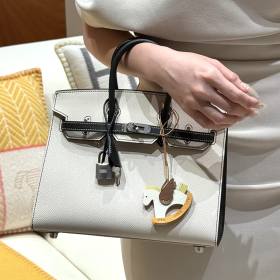 최고퀄 에르메스 올수공 버킨 25 Craie & Noir 엡송 셀리에 가죽 은장