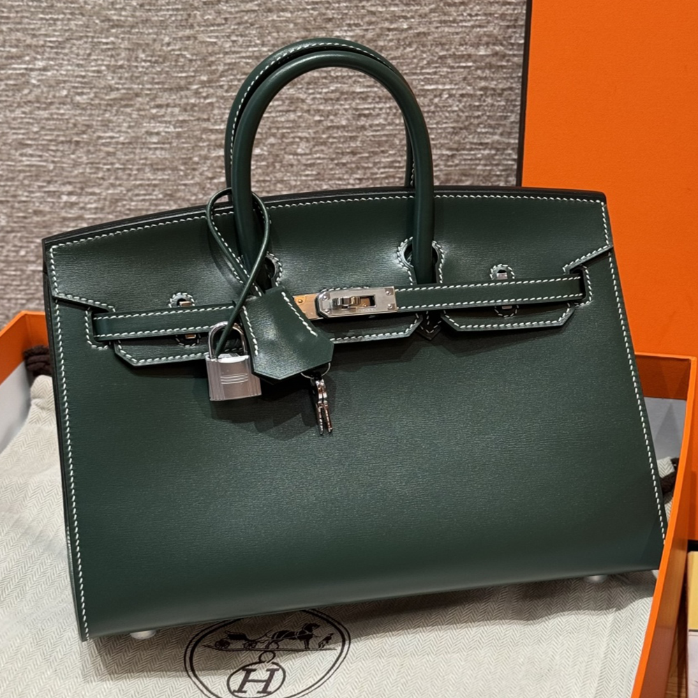 최고퀄 에르메스 올수공 버킨 25 Vert fonce 복스 가죽 은장