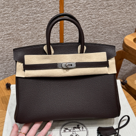 최고퀄 에르메스 올수공 버킨 25 Chocolate 토고 염소 가죽 은장