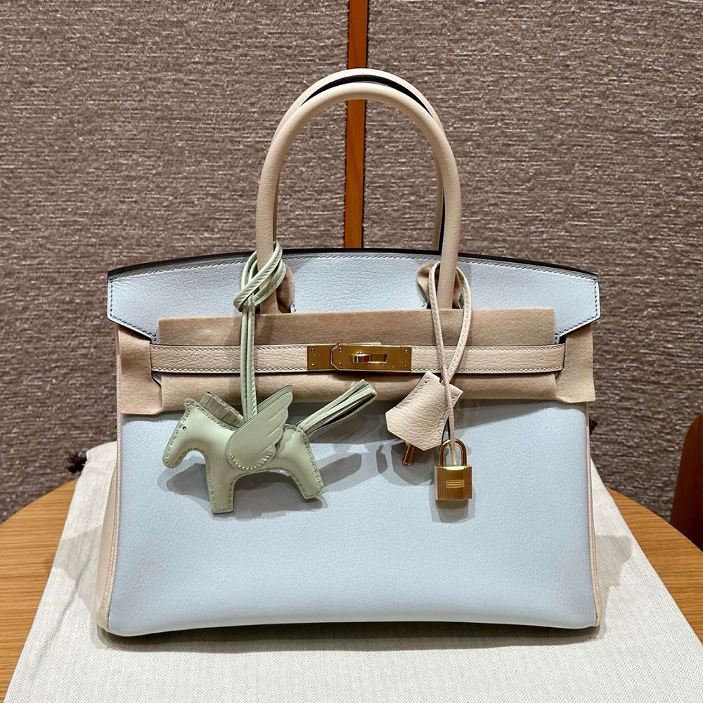 최고퀄 에르메스 올수공 버킨 30 Blue Brume & Nata 염소 가죽 금장
