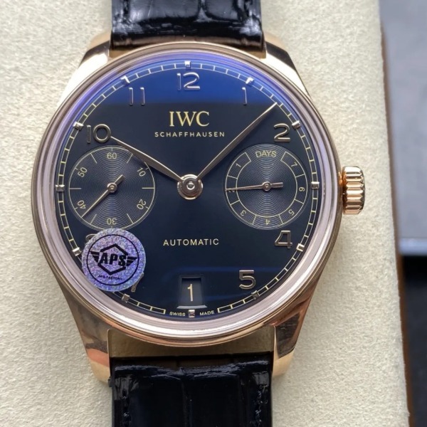 APS공장 레플리카 IWC 포르투기저 세븐데이즈 로즈골드 블랙 다이얼 레더 스트랩 42mm