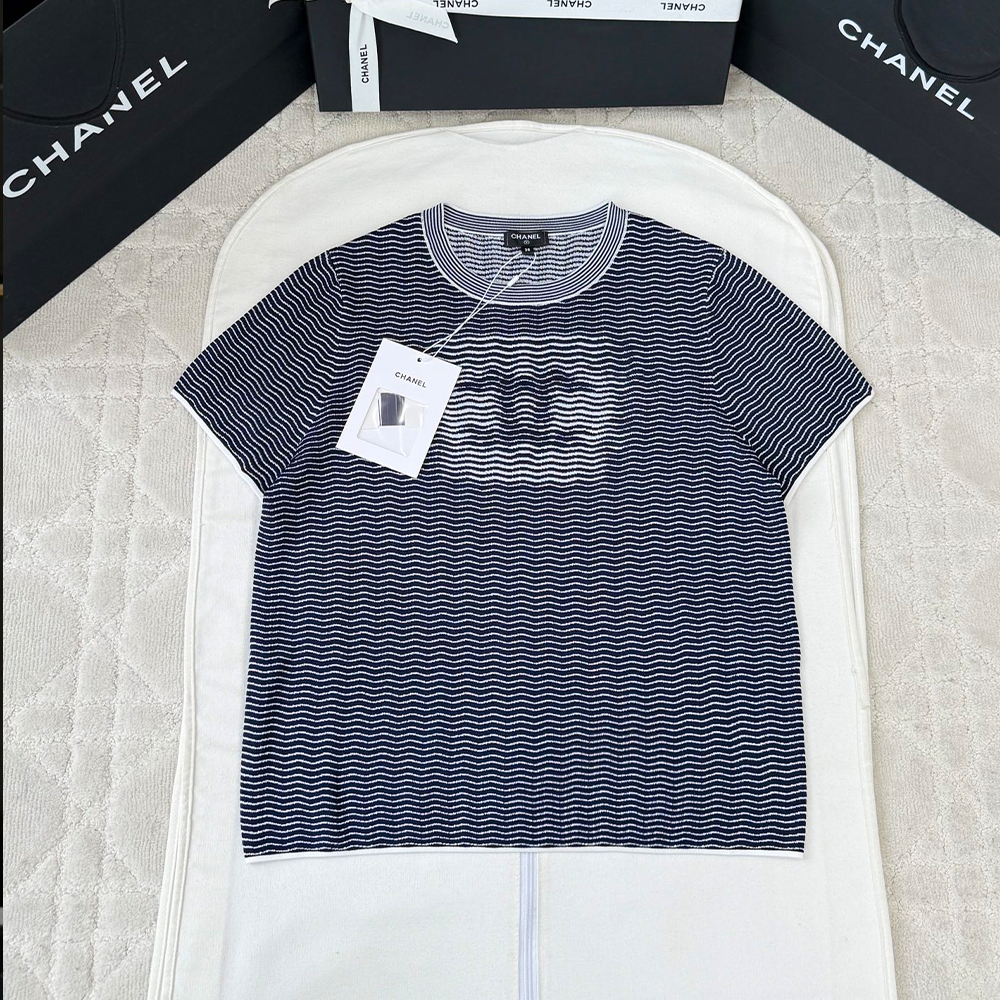 최고퀄 샤넬 26C CC 웨이브 니트 반팔 네이비