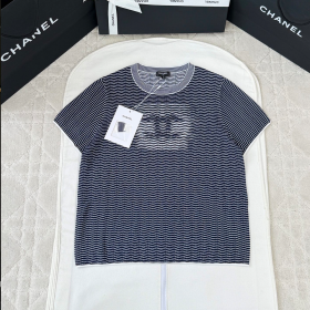 최고퀄 샤넬 26C CC 웨이브 니트 반팔 네이비