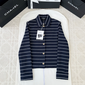 최고퀄 샤넬 블랙/에크루 스트라이프 베티 메리노 울 카디건