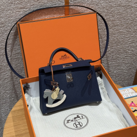최고퀄 에르메스 올수공 켈리 2 미니 Blue navy 엡송 가죽 은장