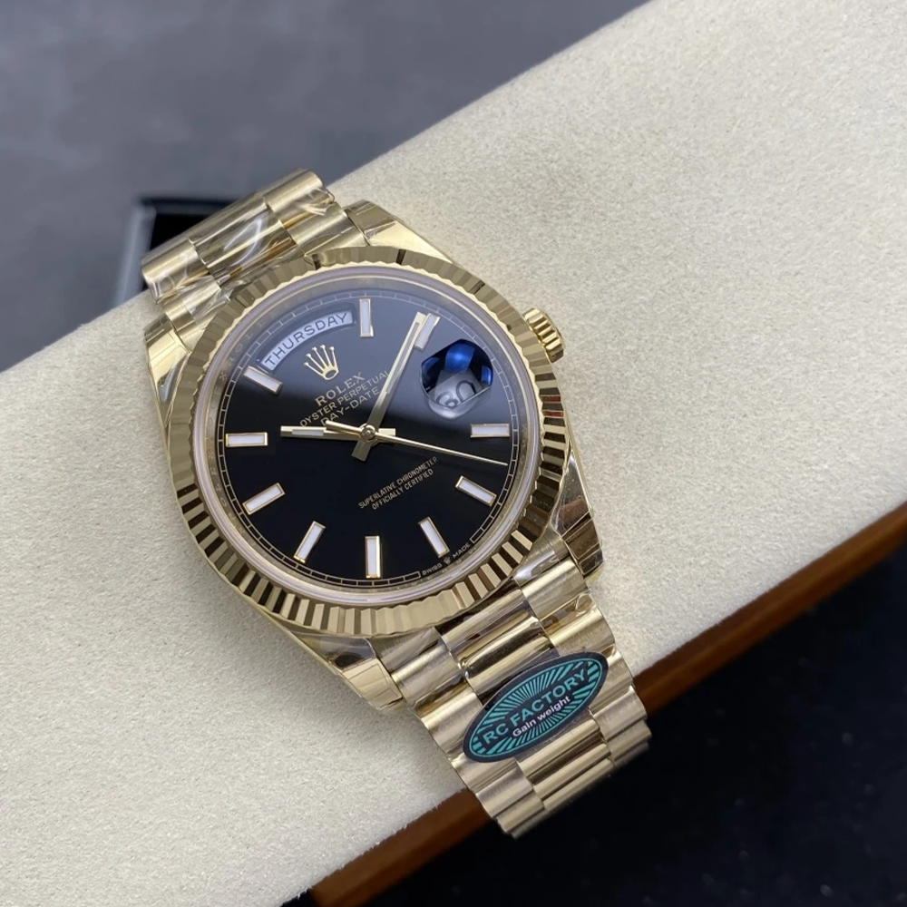 최고퀄 RC공장 롤렉스 데이데이트 블랙 다이얼 옐로우 골드 금통 40mm 228238