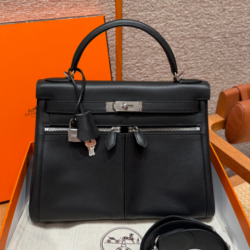 최고퀄 올수공 에르메스 켈리 라키스 noir 스위프트 가죽 실버 하드웨어