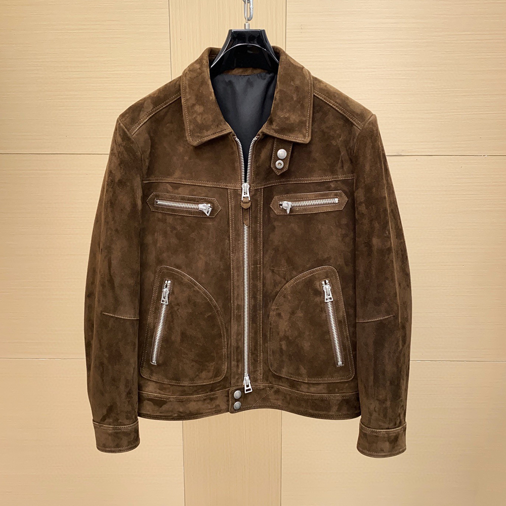 최고퀄 톰포드 다크 올리브 4포켓 스웨이드 블루종 자켓