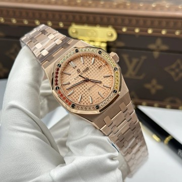 최고퀄 APS공장 오데마피게 로얄오크 살몬 다이얼 레인보우 베젤 로즈골드 금통 37mm 154510