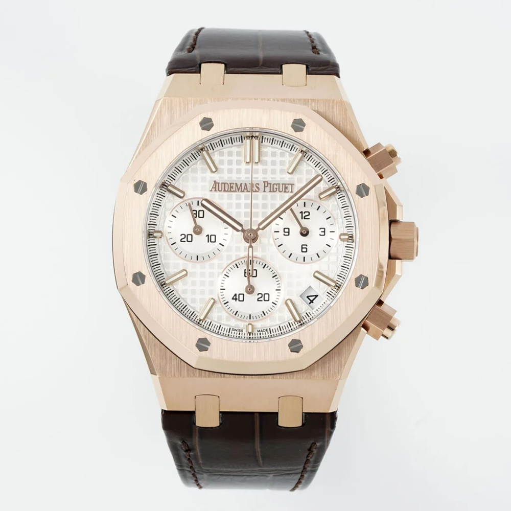 최고퀄 DD공장 오데마피게 로얄오크 크로노 그래프 화이트 다이얼 로즈골드 가죽밴드 41mm 26240