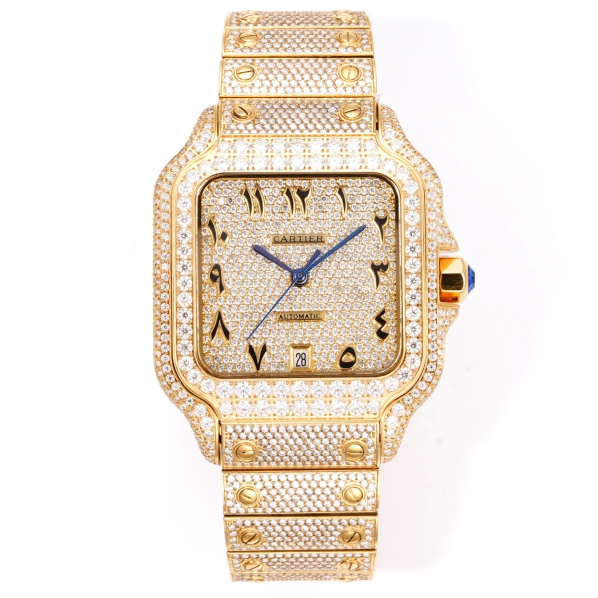 최고퀄 까르띠에 산토스 아랍 다이얼 옐로우 골드 파베 세팅 40mm