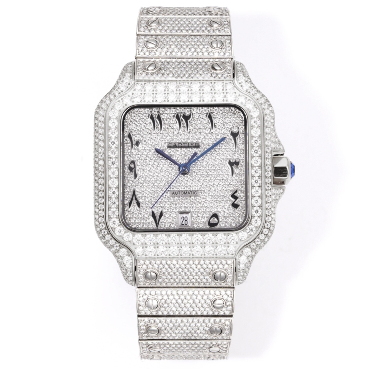 최고퀄 까르띠에 산토스 아랍 다이얼 화이트 골드 파베 세팅 40mm