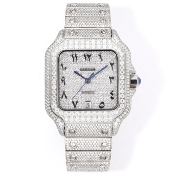 최고퀄 까르띠에 산토스 아랍 다이얼 화이트 골드 파베 세팅 40mm