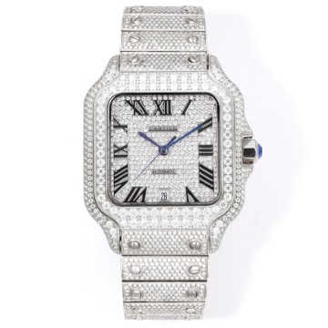 최고퀄 까르띠에 산토스 로만 다이얼 화이트 골드 파베 세팅 40mm