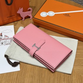 최고퀄 올수공 에르메스 베안 장지갑 pink 쉐브르 가죽 은장