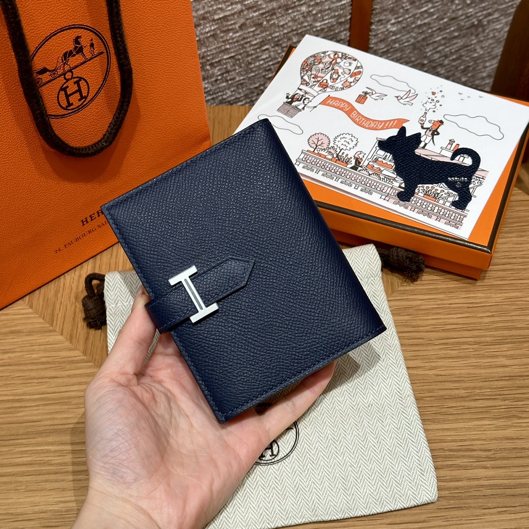 최고퀄 올수공 에르메스 베안 2단 반지갑 블루 사파이어 엡송 가죽 은장