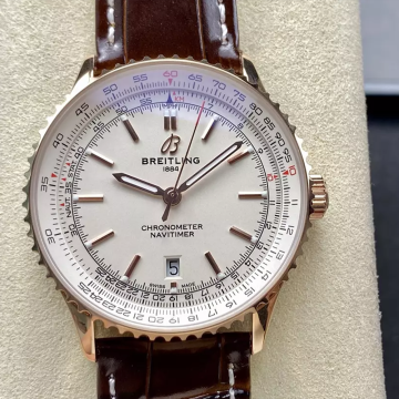 최고퀄 BLS공장 브라이틀링 내비타이머 크림 다이얼 로즈골드 금통 가죽밴드 41mm