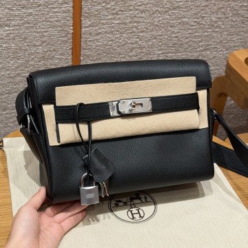 최고퀄 올수공 에르메스 켈리 메신저 24 블랙 에버컬러 가죽 은장